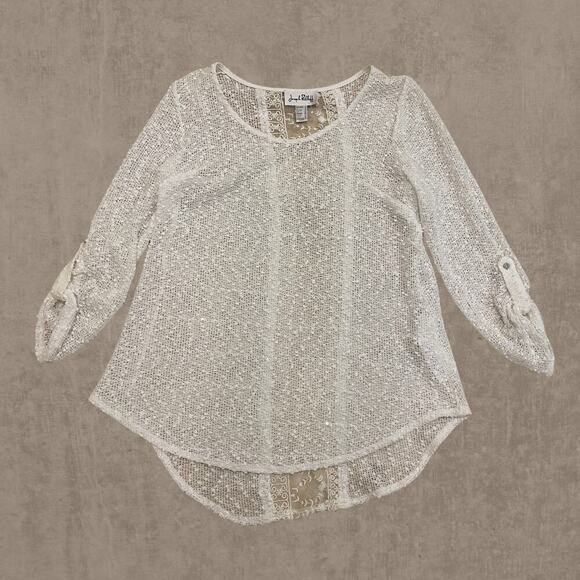 Joseph Ribkoff Sheer Knit Sweater Top, 8 | White Mesh, Lace Bridal, Cottagecore - Picture 1 of 8